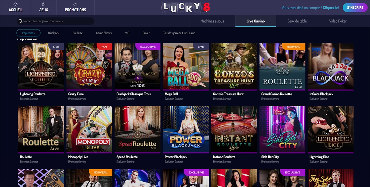 image de présentation des jeux lives du casino Lucky8 en France