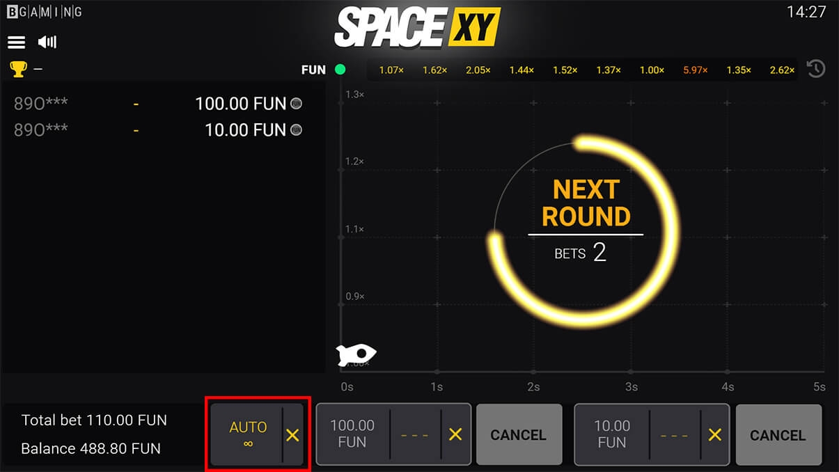 image de présentation mode auto mises du mini-jeu Space XY