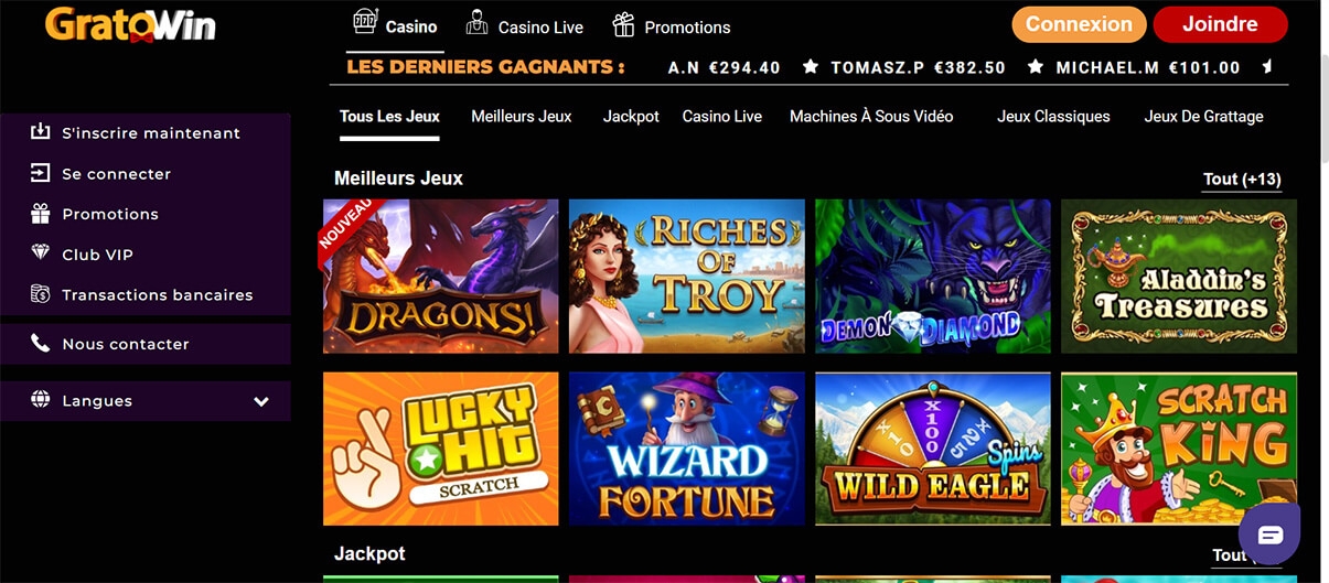 image de présentation jeux du casino en ligne gratowin